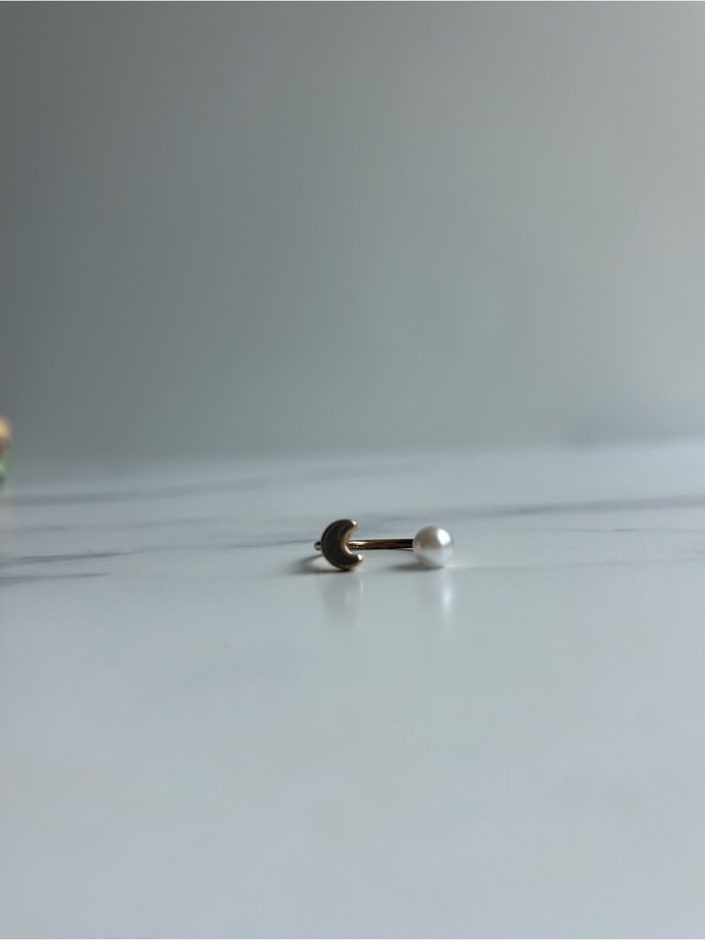 Adjustable Gold Crescent Moon and White Pearl Ring